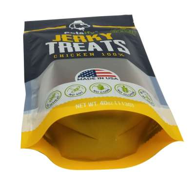 China manufacturer custom printed black recyclable dog food treat smell proof zip barrier bags with clear window